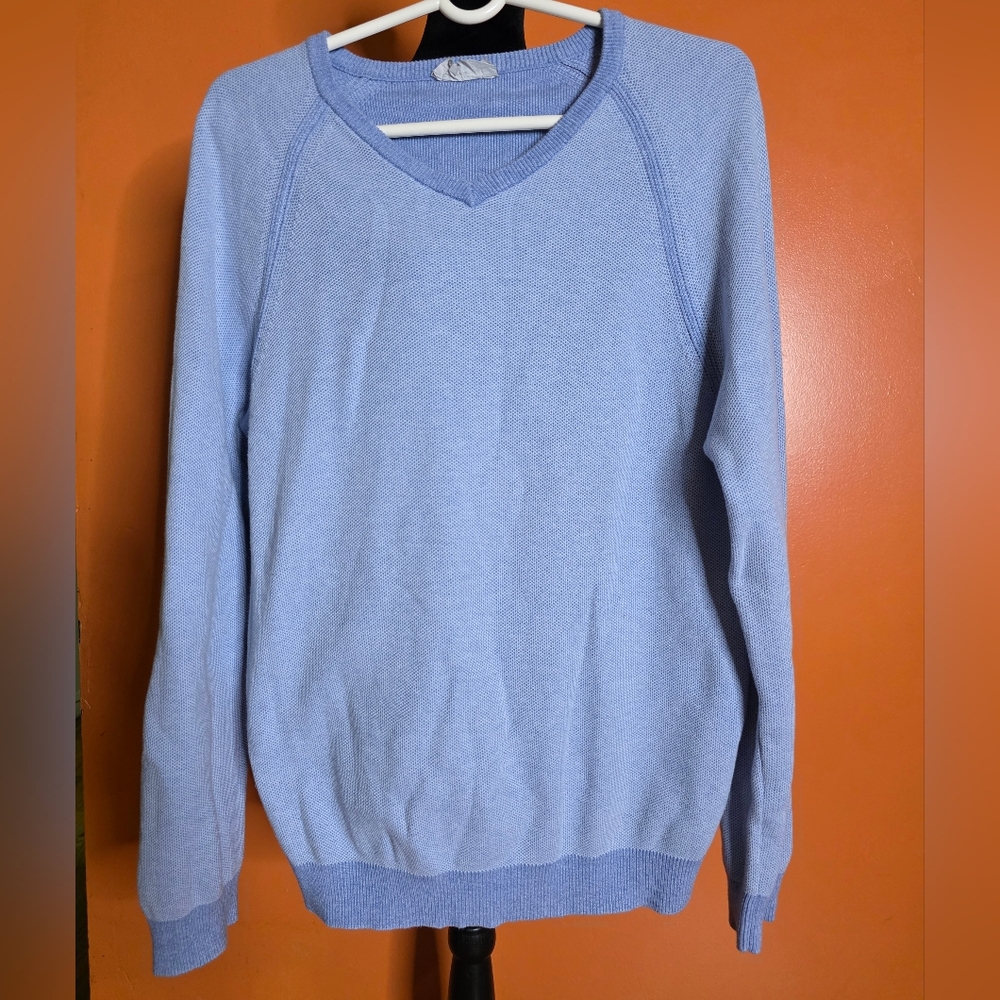 Tommy Bahama Reversible Blue V-Neck Cotton Sweater Sz: Small